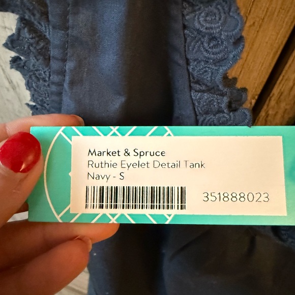 Market & Spruce Navy Eyelet Button-Front Ruffle Tank - Picture 3 of 3